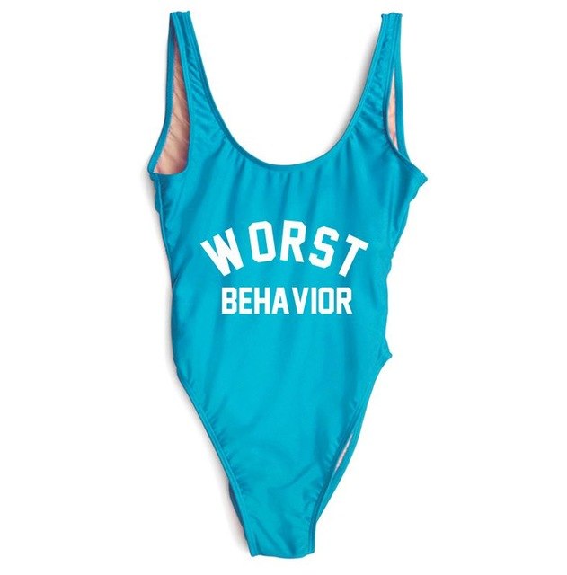 WORST BEHAVIOR One Piece Swimsuit Summer Swimwear Women Bathing Suit High Cut Low Back Beach Wear