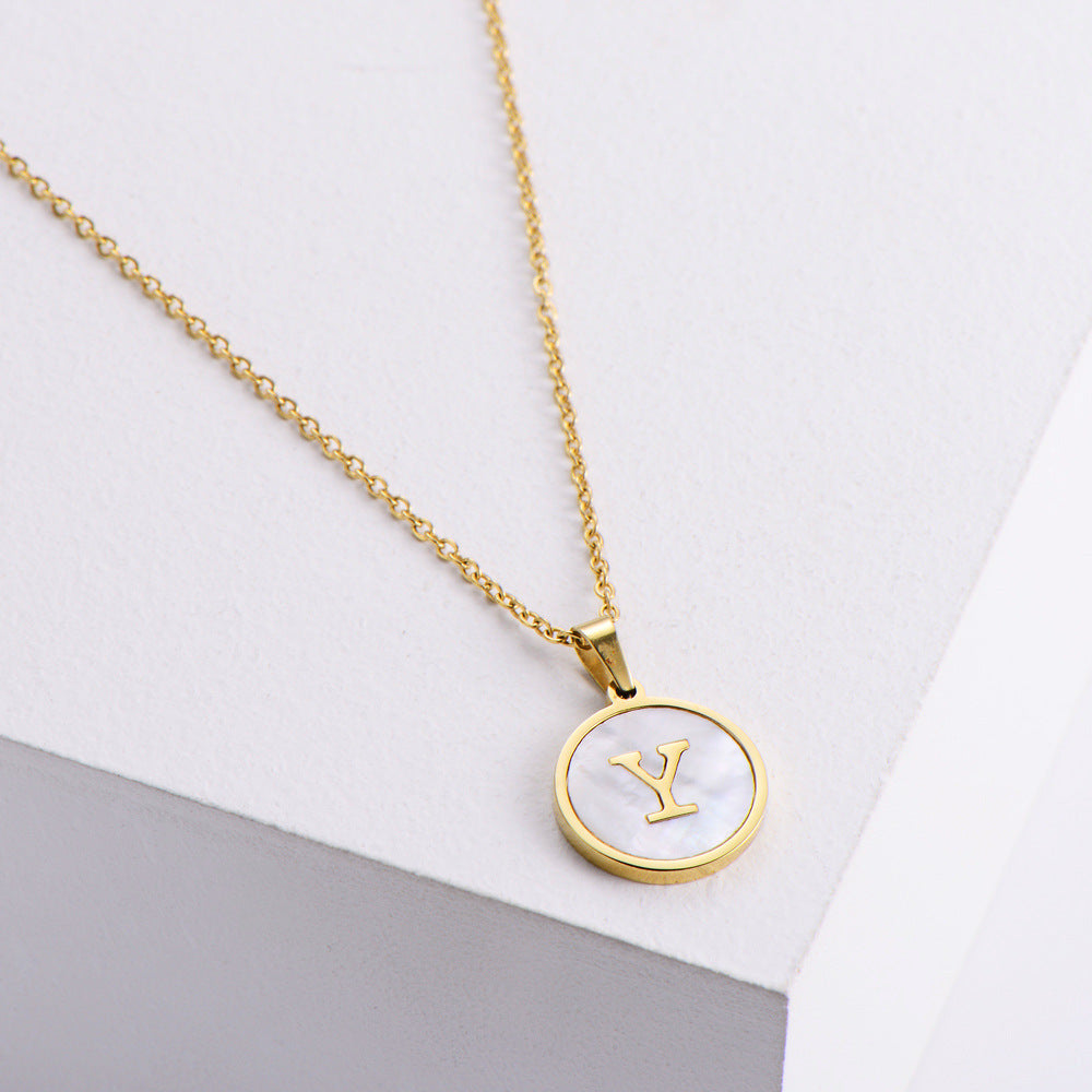 VACAMAMI Round Titanium Steel 18k Gold 26 Letters  Necklace