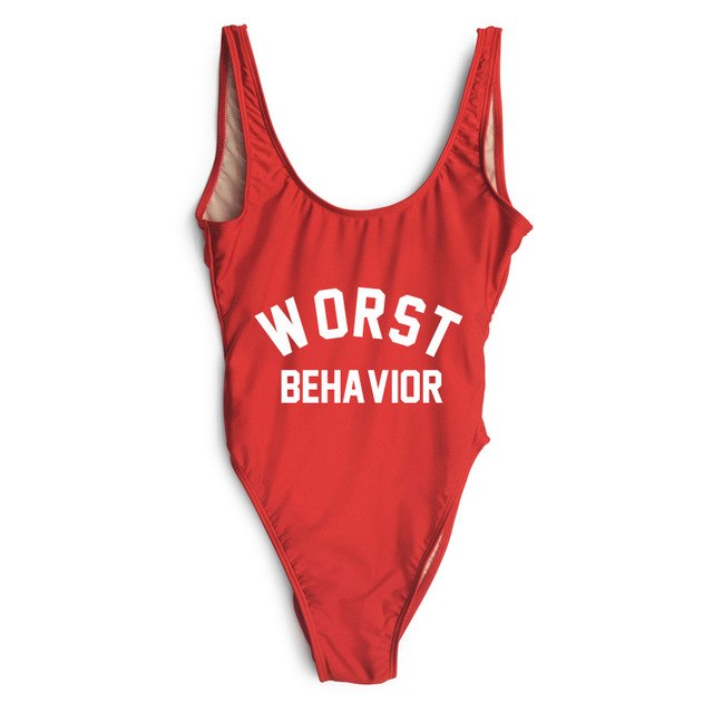 WORST BEHAVIOR One Piece Swimsuit Summer Swimwear Women Bathing Suit High Cut Low Back Beach Wear