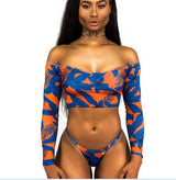 Sexy African Print Tribal Swimsuit Long Sleeve Swimwear Bathing Suit Women Swimming Suit Surfing Beachwear Thong Bikini Maillot - VACAMAMI