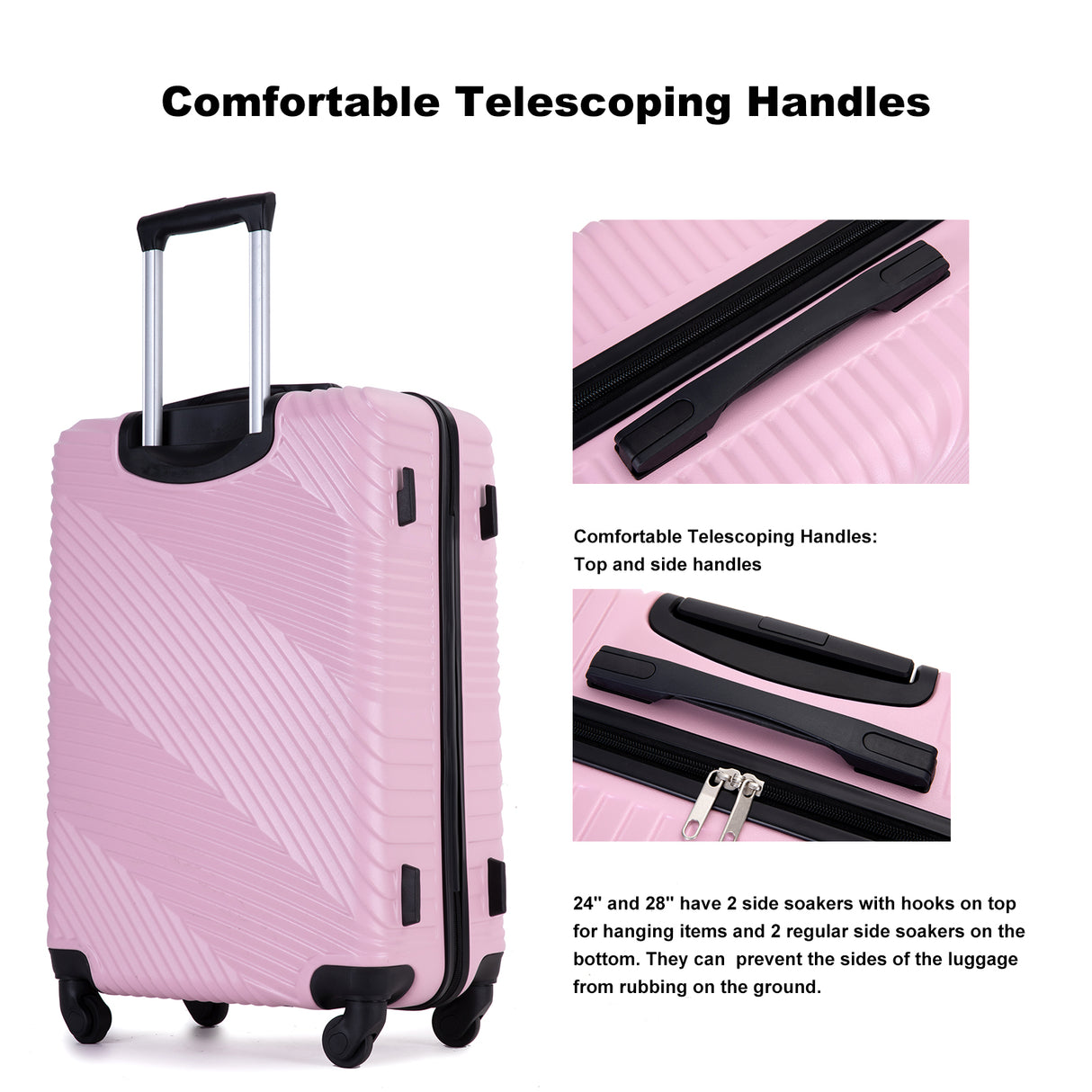 VACAMAMI 3 Piece Lightweight Suitcase (20/24/28) Pink