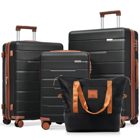 VACAMAMI 4 Piece Carry On Suitcase Set with 360° Spinner Wheels black and brown