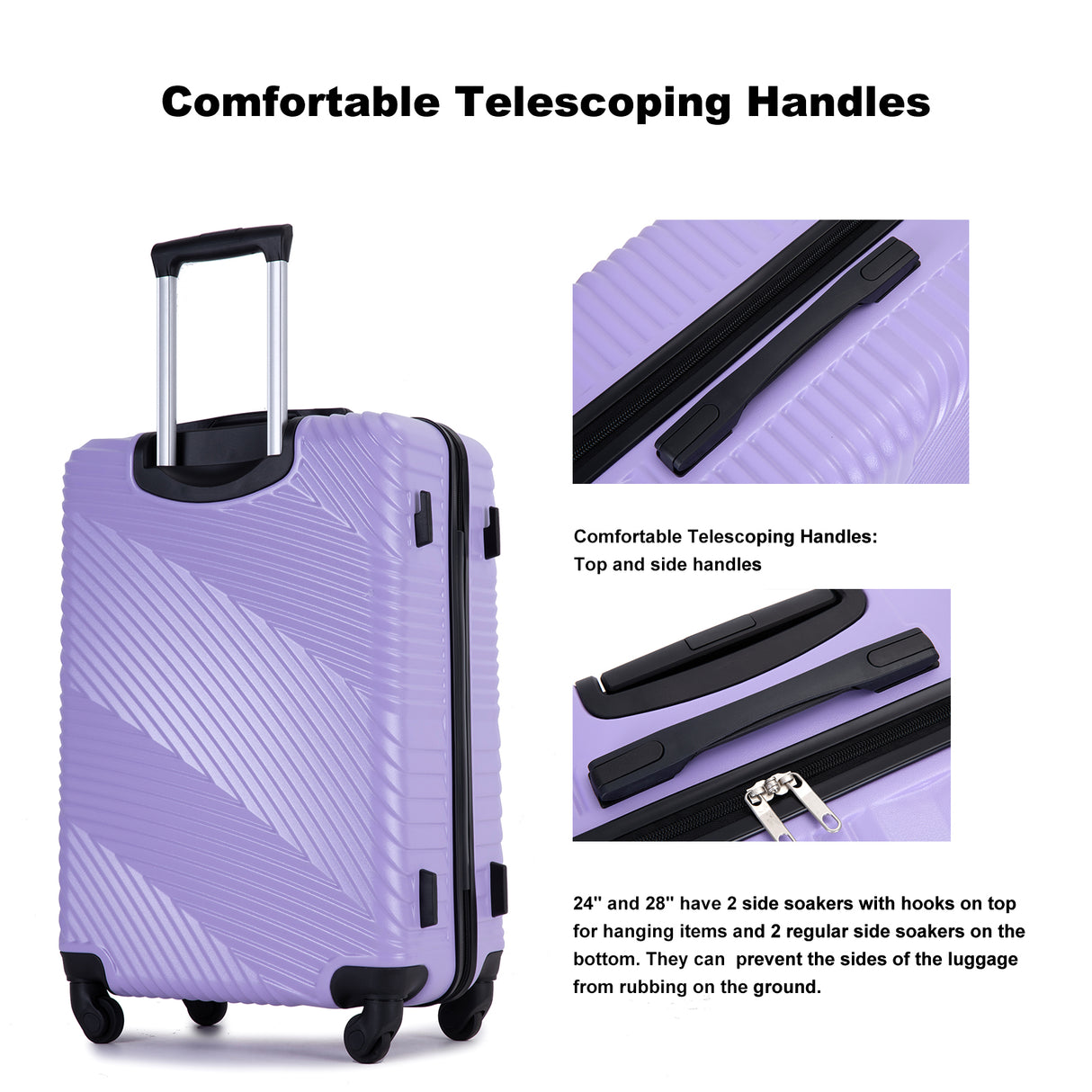 VACAMAMI 3 Piece Lightweight Suitcase (20/24/28) Light Purple