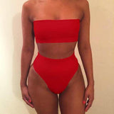 Solid Sexy High Waist Bikini Bandeau Women Swimwear Swim Suit Bathing Beach Wear