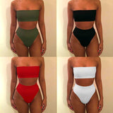 Solid Sexy High Waist Bikini Bandeau Women Swimwear Swim Suit Bathing Beach Wear