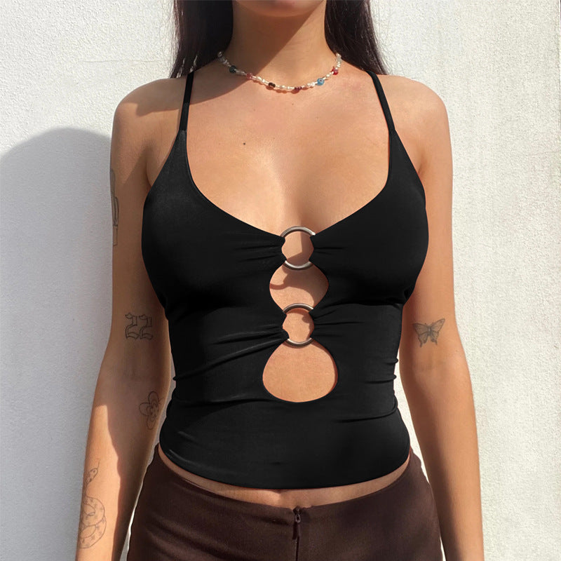 Sling Cutout Front Navel Top - VACAMAMI