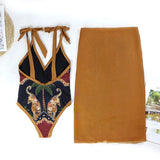 Sexy One Piece Swimsuit Skirt V Neck Female Print Monokini Swimwear Beach Dress Bathing Suit Skirt Cover Up Summer