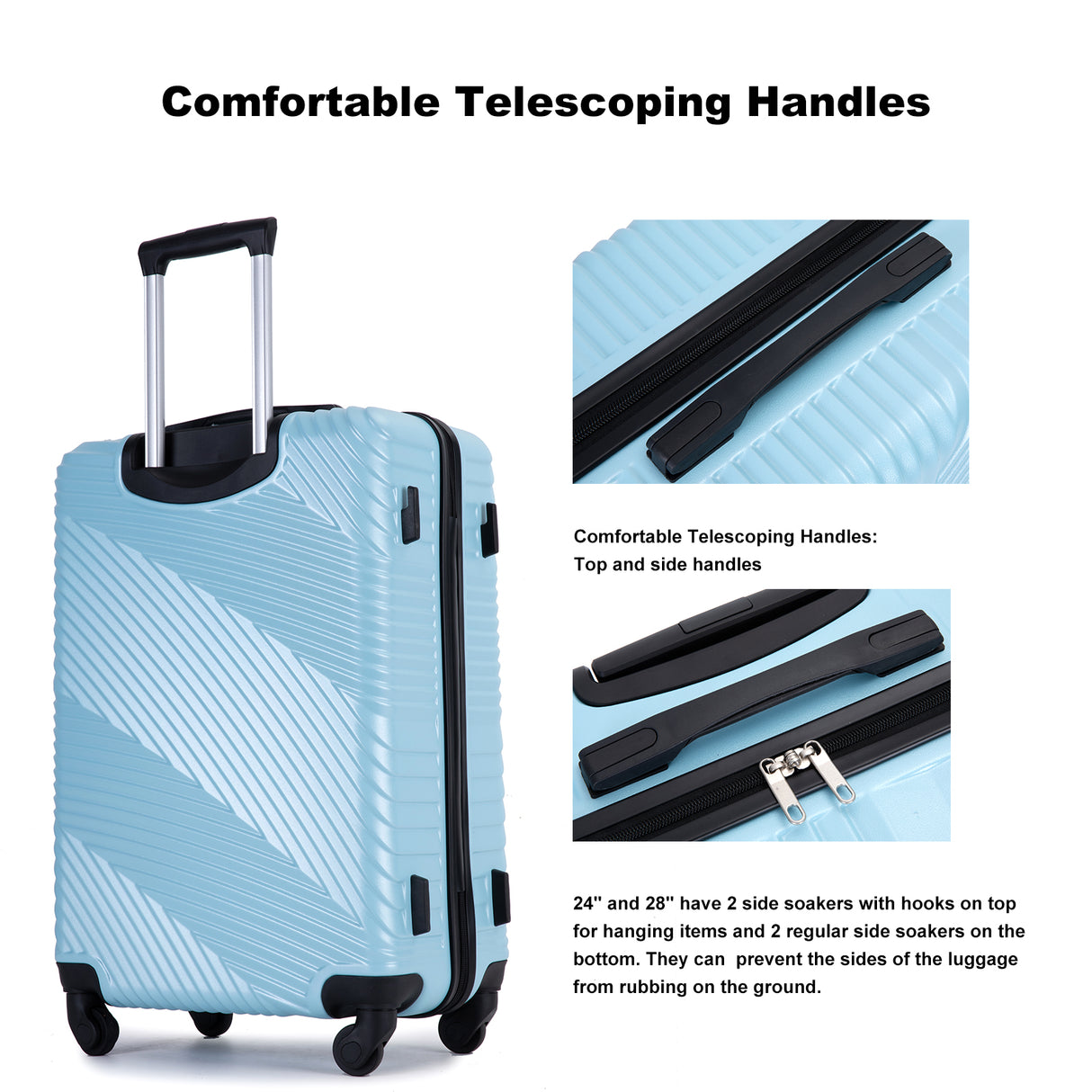 VACAMAMI 3 Piece Luggage Lightweight Suitcase (20/24/28) Aqua Blue