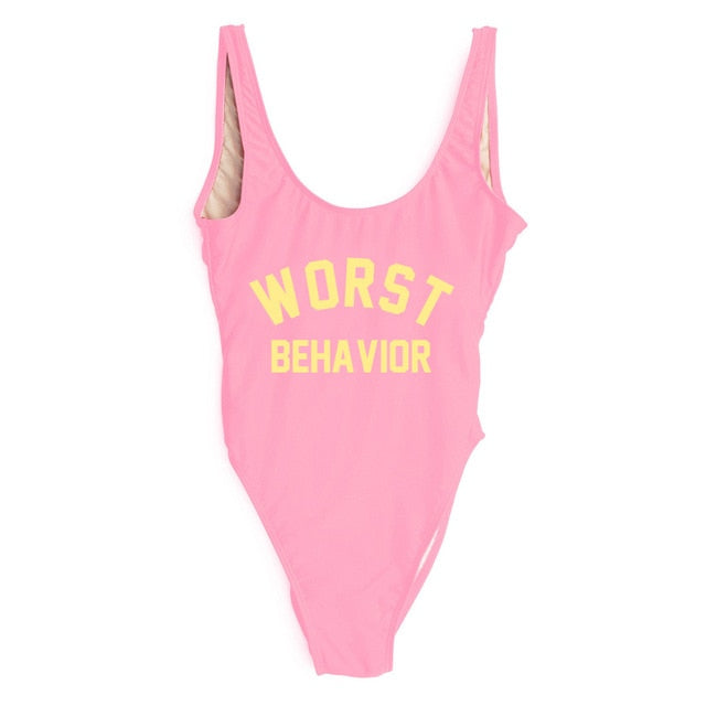 WORST BEHAVIOR One Piece Swimsuit Summer Swimwear Women Bathing Suit High Cut Low Back Beach Wear