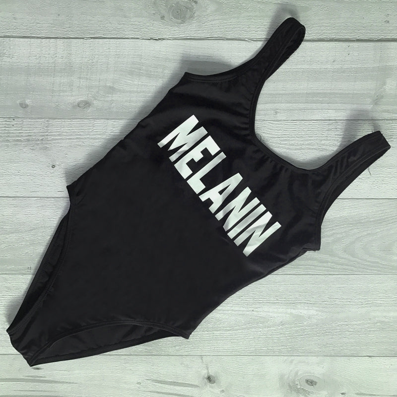 MELANIN Letter Print One Piece Swimsuit Women Swimwear Summer Bathing Suit Sexy Beachwear Monokini