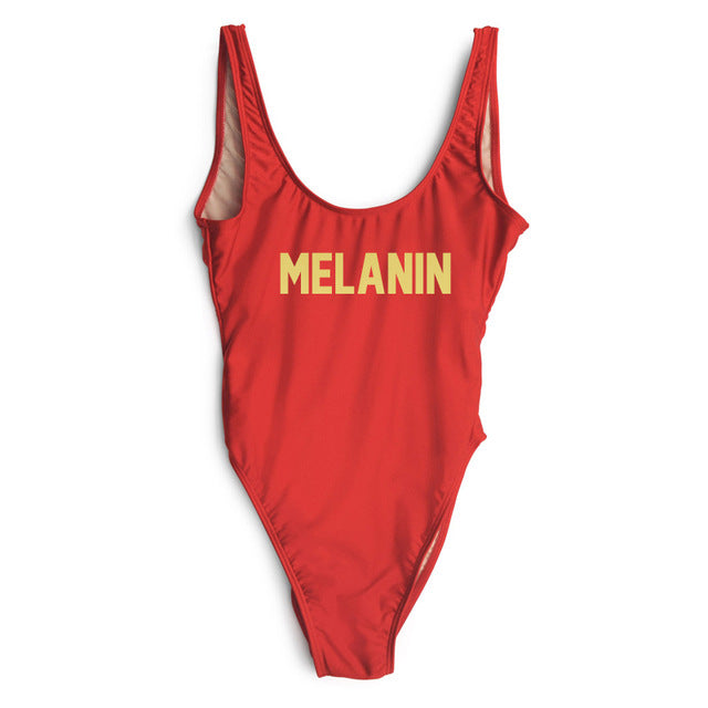 MELANIN Letter Print One Piece Swimsuit Women Swimwear Summer Bathing Suit Sexy Beachwear Monokini