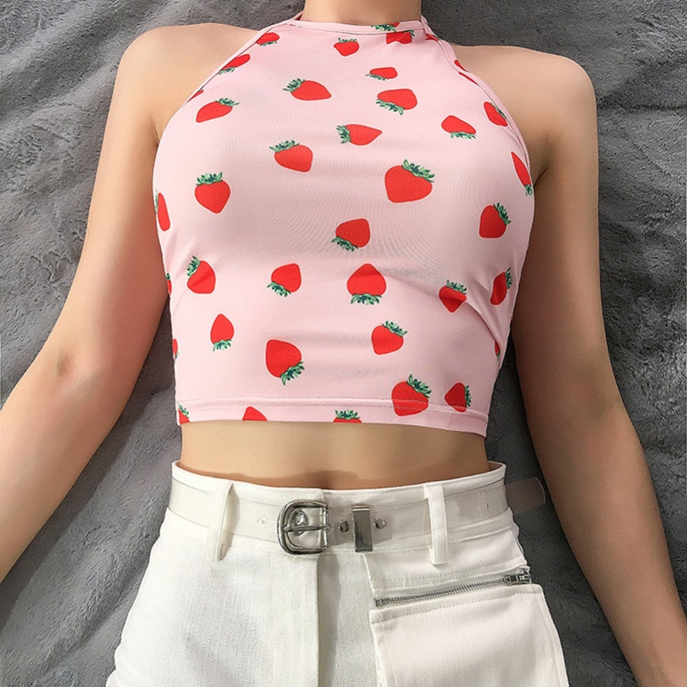 Strawberry Halter Crop Top - VACAMAMI