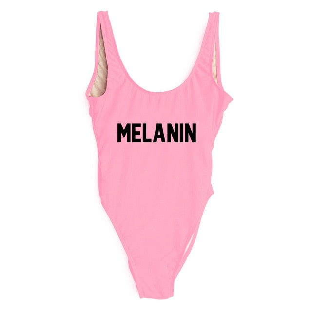 MELANIN Letter Print One Piece Swimsuit Women Swimwear Summer Bathing Suit Sexy Beachwear Monokini