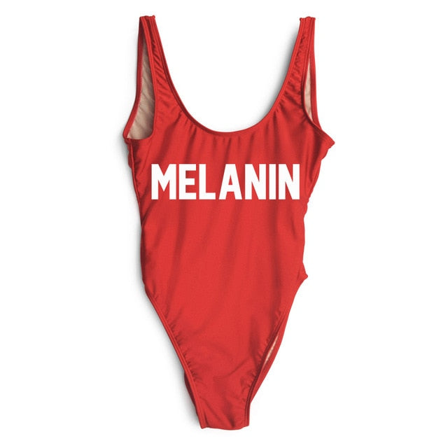 MELANIN Letter Print One Piece Swimsuit Women Swimwear Summer Bathing Suit Sexy Beachwear Monokini