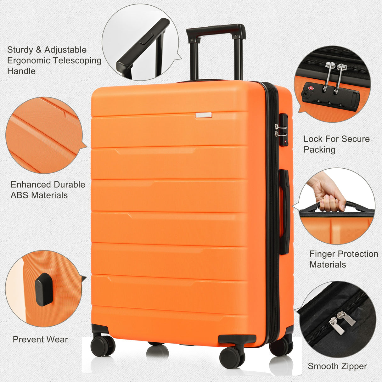 VACAMAMI 3 Piece Suitcase Set 20/24/28 Carry on Orange