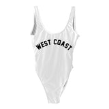 West Coast Letter Print Swimwear Women High Cut Low Back One Piece Bathing Suit Monokini Beachwear