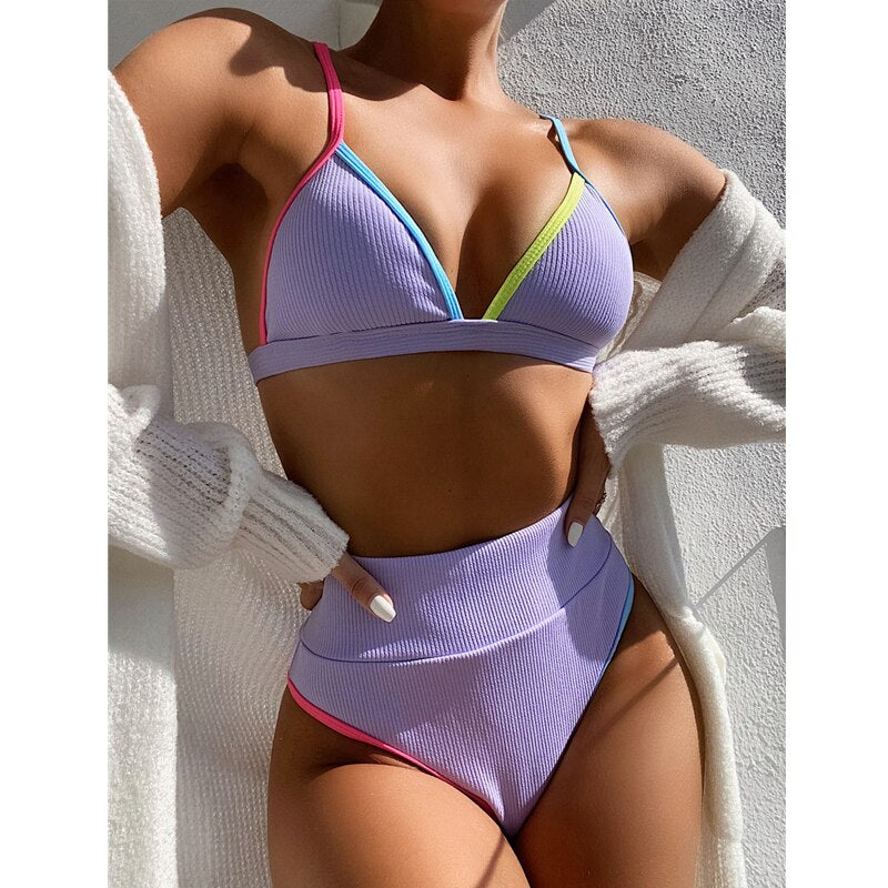 Swimsuit Women High Waist Bikini Sets Patchwork Bathing Suits 2 pieces Beachwear Swim Suit Female Summer biquini Swimwear