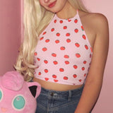 Strawberry Halter Crop Top - VACAMAMI