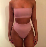 Solid Sexy High Waist Bikini Bandeau Women Swimwear Swim Suit Bathing Beach Wear