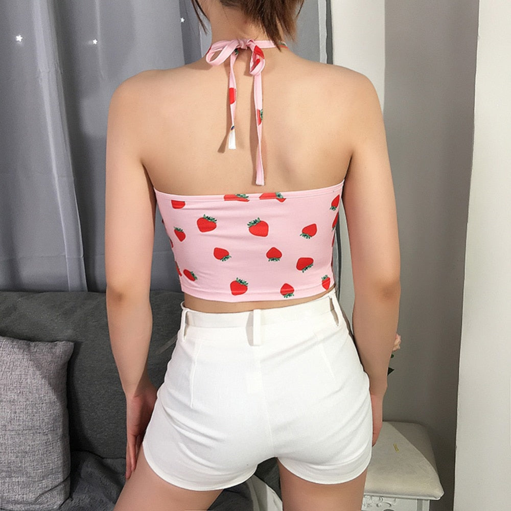 Strawberry Halter Crop Top - VACAMAMI