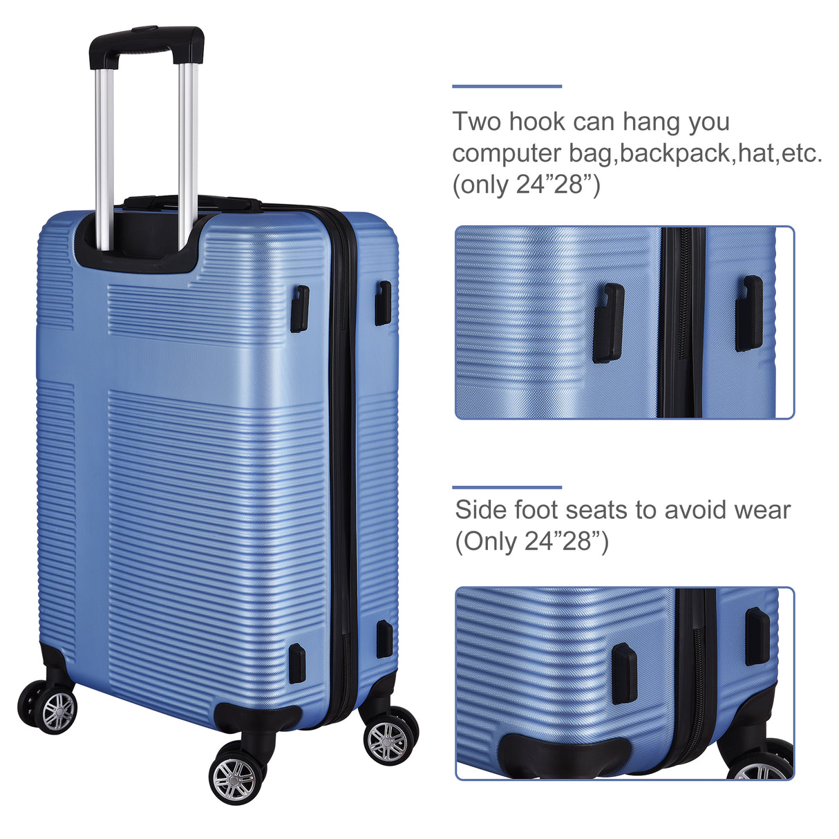 VACAMAMI 3 Piece Luggage w/ TSA Lock ABS, 20in/24in /28in Light Blue