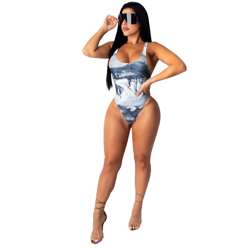 Joskaa Money Print Beach Wear Swimming Suit for Women Summer Two Piece Set Bathing Suit Sexy Swimwear with Cover Up Set - VACAMAMI