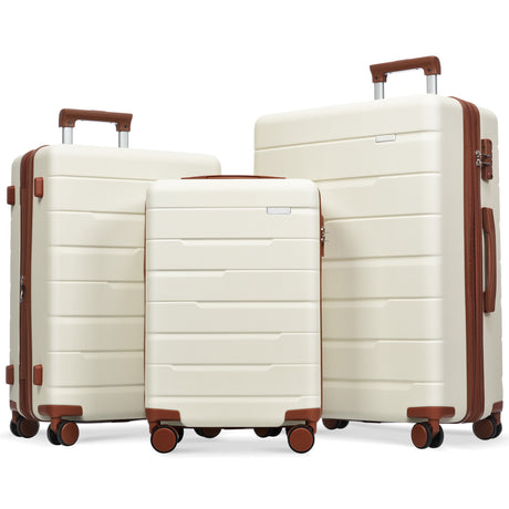 VACAMAMI 3 Piece Suitcase Set 20/24/28 Beige and Brown