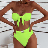 High Cut Bikini Sexy Swimsuit New Swimwear Women High Waist Bathing Suit Bandeau Beachwear - VACAMAMI