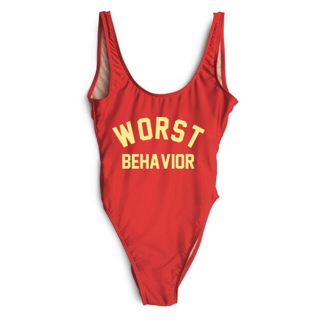 WORST BEHAVIOR One Piece Swimsuit Summer Swimwear Women Bathing Suit High Cut Low Back Beach Wear