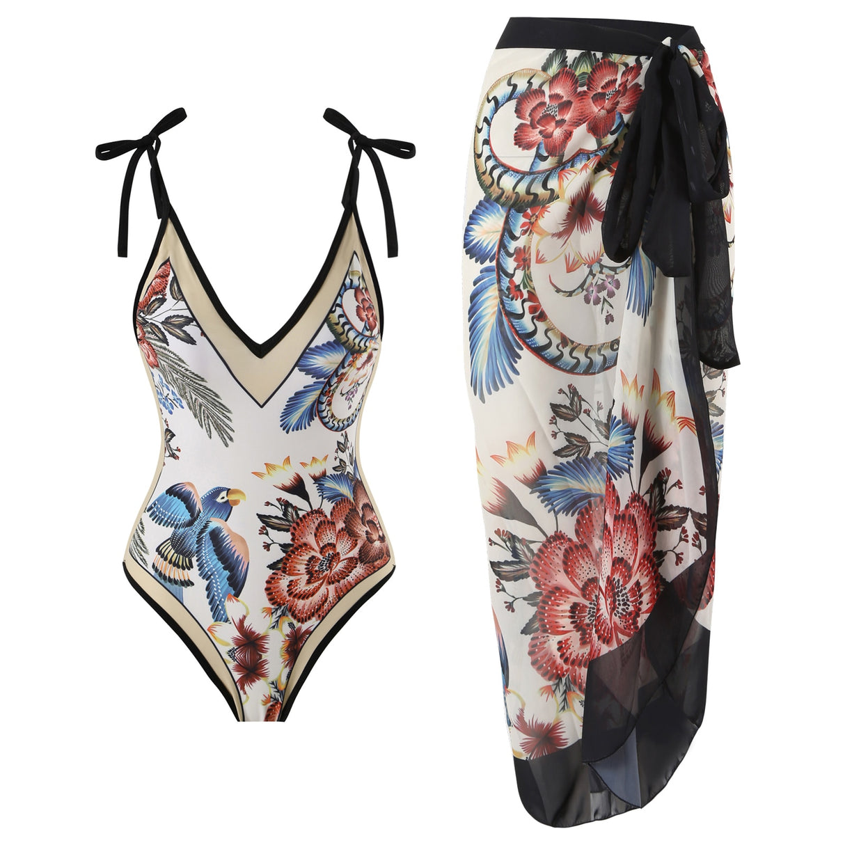 Woman Swimwear Summer Bikini Slim Beachwear Push Up Swimsuit High Waist Patchwork Retro Printed Bathing Suit Dress