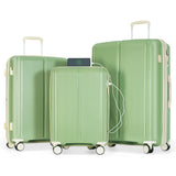 VACAMAMI Green & Ivory 3 Piece Suitcase Set 20/24/28 with USB Port