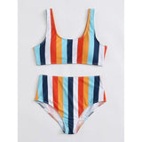 High Waist BOHO Striped Swim