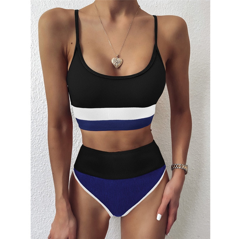 Push Up Swimsuit Female Patchwork Swimwear For Women Bathing Suit High Waist Bikini Set Sport Wear Swimming Suit Sexy Bikini