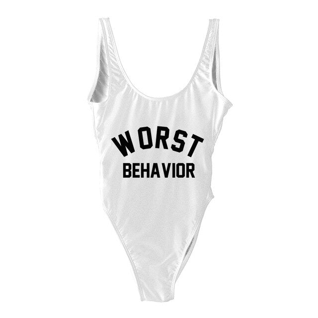 WORST BEHAVIOR One Piece Swimsuit Summer Swimwear Women Bathing Suit High Cut Low Back Beach Wear