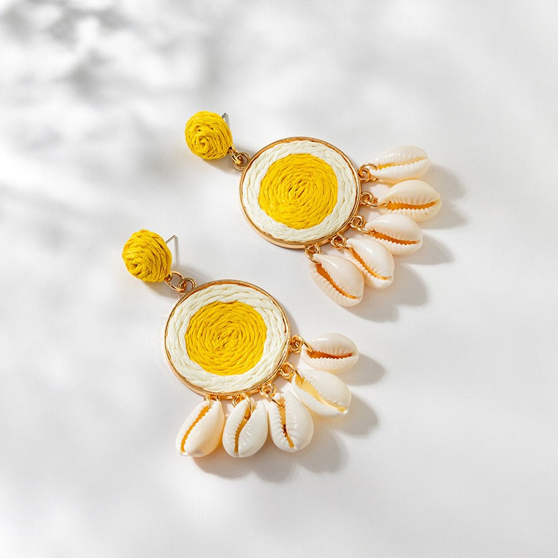 Beautiful Yellow Woven Lafite Earrings