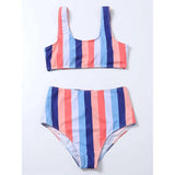 High Waist BOHO Striped Swim