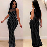 Elegant Women's Slim Dress European And American Sexy Mesh Hot Diamond Dress Nightclub Dress - VACAMAMI