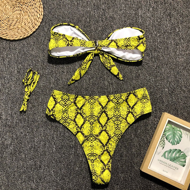 High Cut Bikini Sexy Swimsuit New Swimwear Women High Waist Bathing Suit Bandeau Beachwear - VACAMAMI