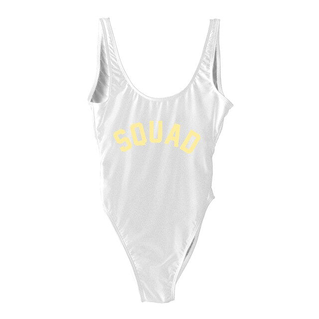 SQUAD One Piece Swimsuit Swimwear Women Summer Bathing Suit Sexy Bodysuit