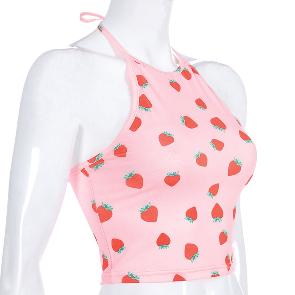 Strawberry Halter Crop Top - VACAMAMI