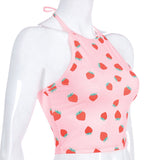 Strawberry Halter Crop Top - VACAMAMI