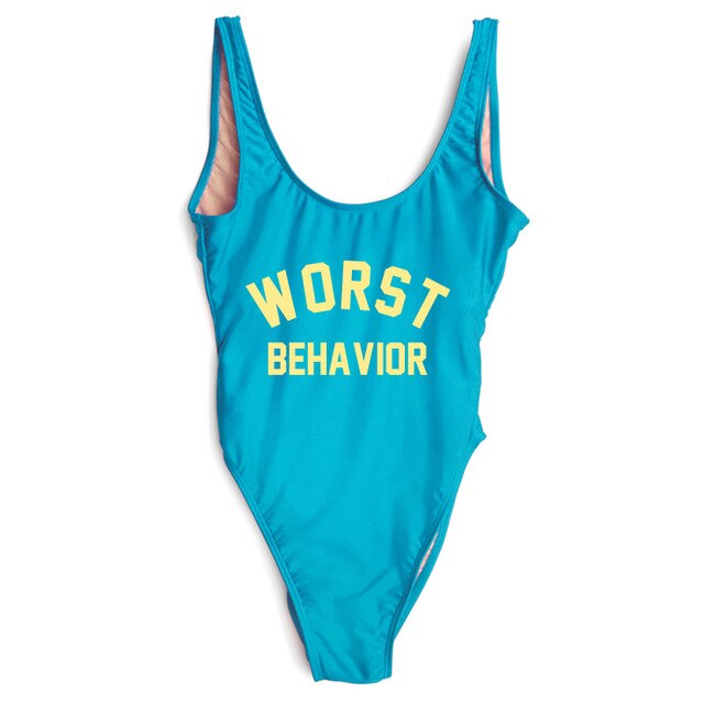 WORST BEHAVIOR One Piece Swimsuit Summer Swimwear Women Bathing Suit High Cut Low Back Beach Wear