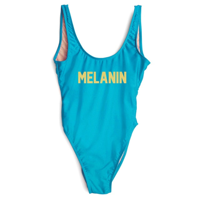 MELANIN Letter Print One Piece Swimsuit Women Swimwear Summer Bathing Suit Sexy Beachwear Monokini