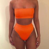 Solid Sexy High Waist Bikini Bandeau Women Swimwear Swim Suit Bathing Beach Wear