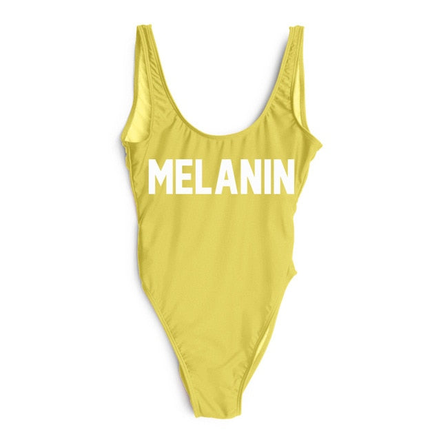 MELANIN Letter Print One Piece Swimsuit Women Swimwear Summer Bathing Suit Sexy Beachwear Monokini