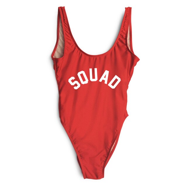 SQUAD One Piece Swimsuit Swimwear Women Summer Bathing Suit Sexy Bodysuit