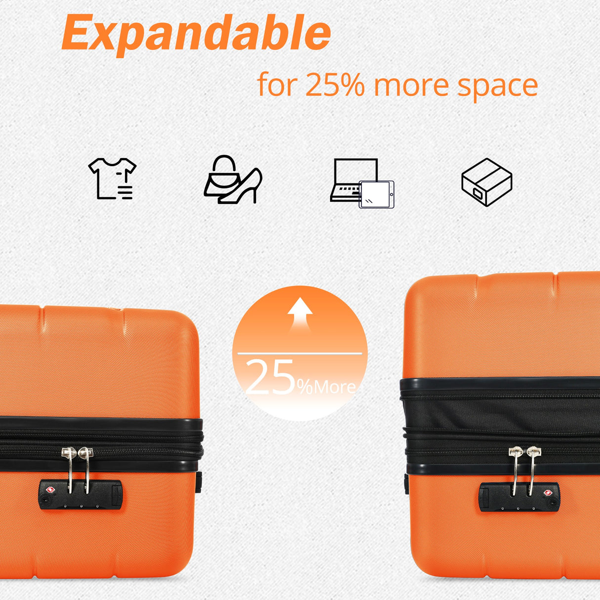 VACAMAMI 3 Piece Suitcase Set 20/24/28 Carry on Orange