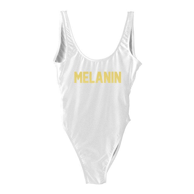 MELANIN Letter Print One Piece Swimsuit Women Swimwear Summer Bathing Suit Sexy Beachwear Monokini