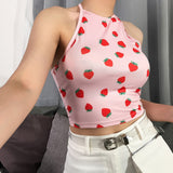 Strawberry Halter Crop Top - VACAMAMI