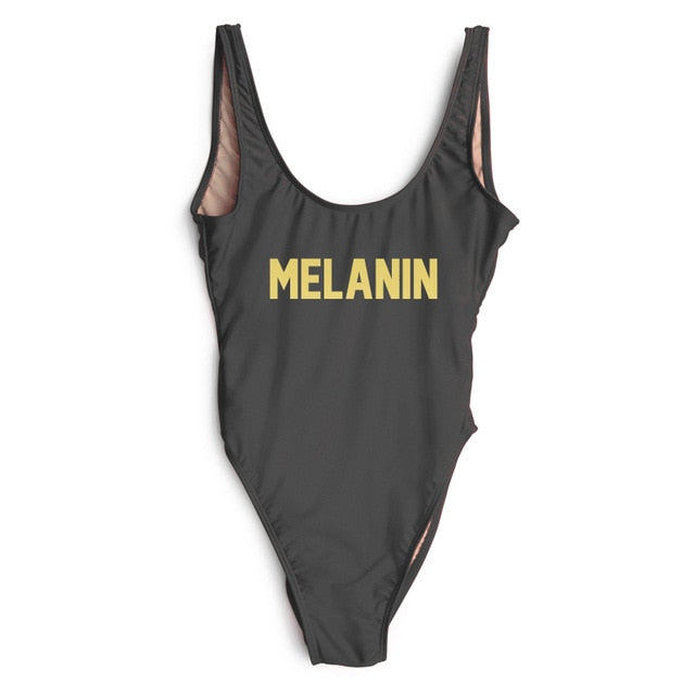 MELANIN Letter Print One Piece Swimsuit Women Swimwear Summer Bathing Suit Sexy Beachwear Monokini